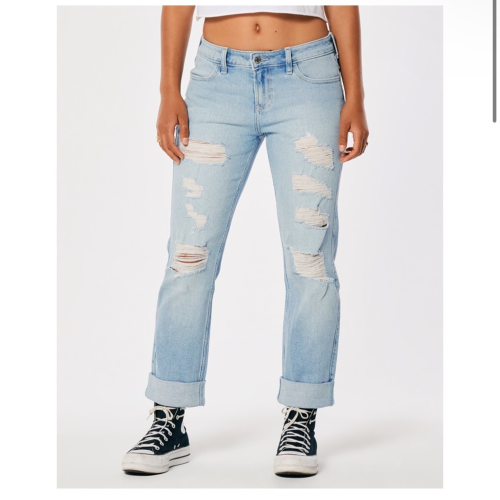 Low-Rise Ripped Light Wash Boyfriend Jeans Hollister
